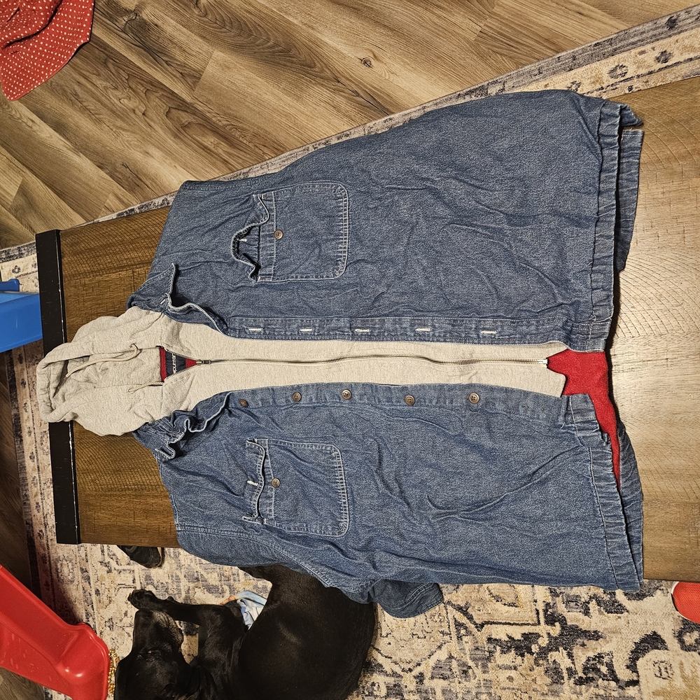 Denim Vest with Gray Hood